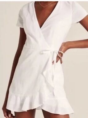 Abercrombie & Fitch White Wrap Ruffled Mini Dress